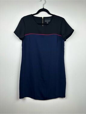 Cynthia Rowley Navy Shift Dress with Black Yoke and Pink Piping